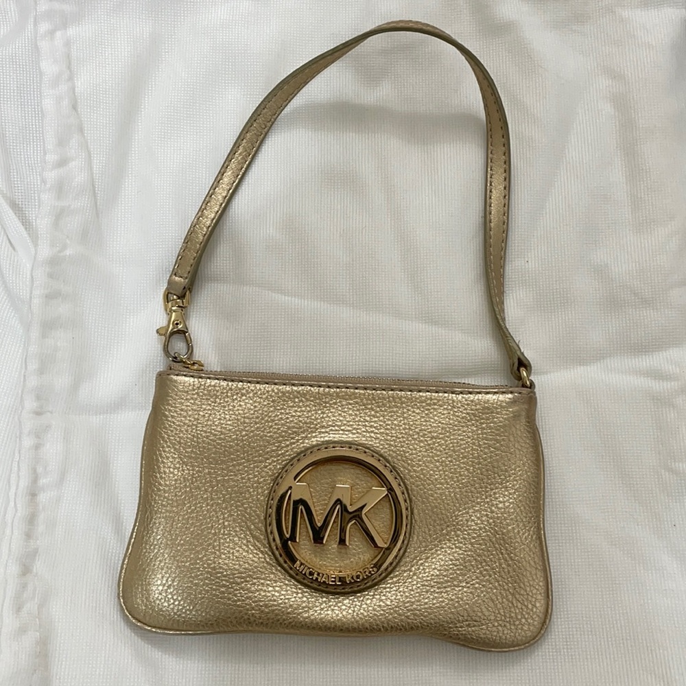 Michael Kors Gold Leather wristlet/pouch